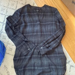 Theory Black Plaid Flannel with mock collar